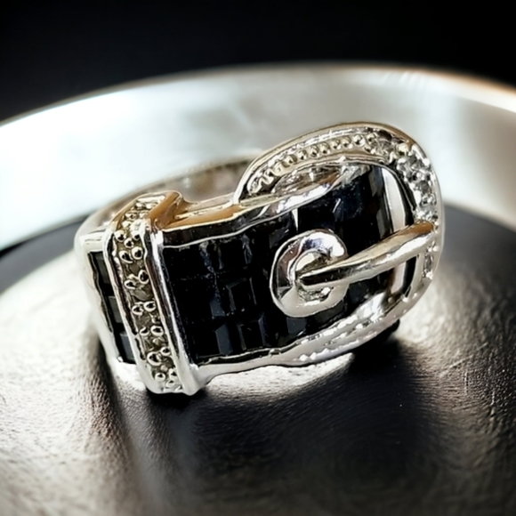 NWT Silver Tone and Black Crystal Rhinestone Belt Buckle Ring SZ 8 - Picture 4 of 16
